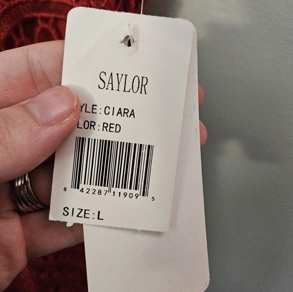 Saylor Anthropologie Large Ciara Sequined Scallop Lace Open-Back Dress in Red - Picture 5 of 9